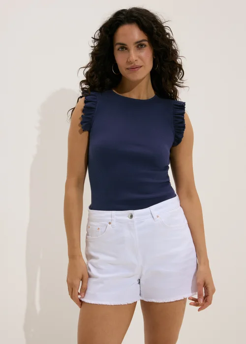 Navy Heavyweight Ruffle Ribbed Vest - Size 8 Image 1