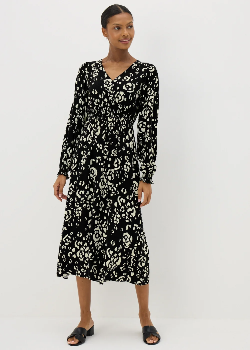 Black Monochrome Floral Midi Dress - 8 Image 1