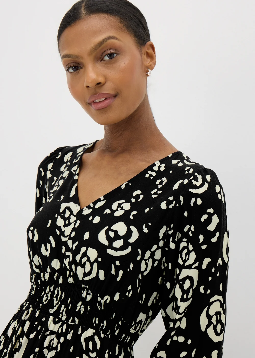 Black Monochrome Floral Midi Dress - 8 Image 3