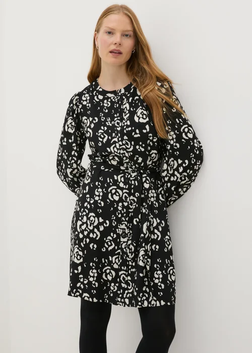 Black Floral Mini Shirt Dress - 8 Image 1