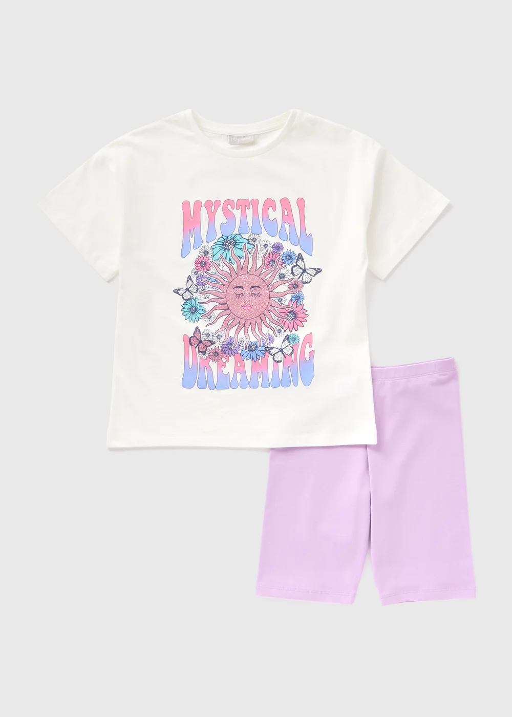Girls Cream Mystical Dreaming T-Shirt & Shorts Set (7-15yrs) - Age 7 Years Image 1