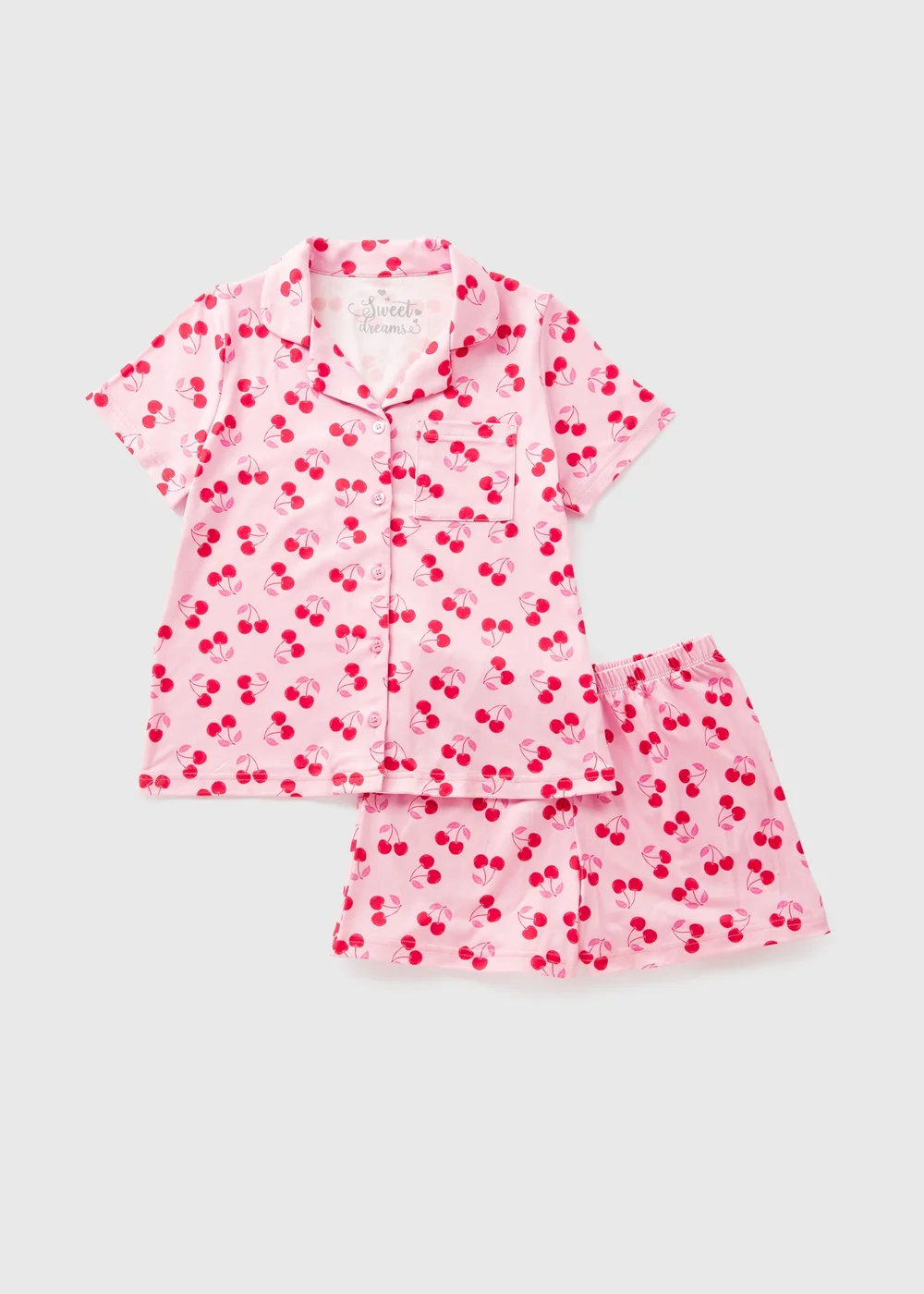 Girls Pink Cherry Pyjama Set (4-12yrs) - Age 7 Years Image 1
