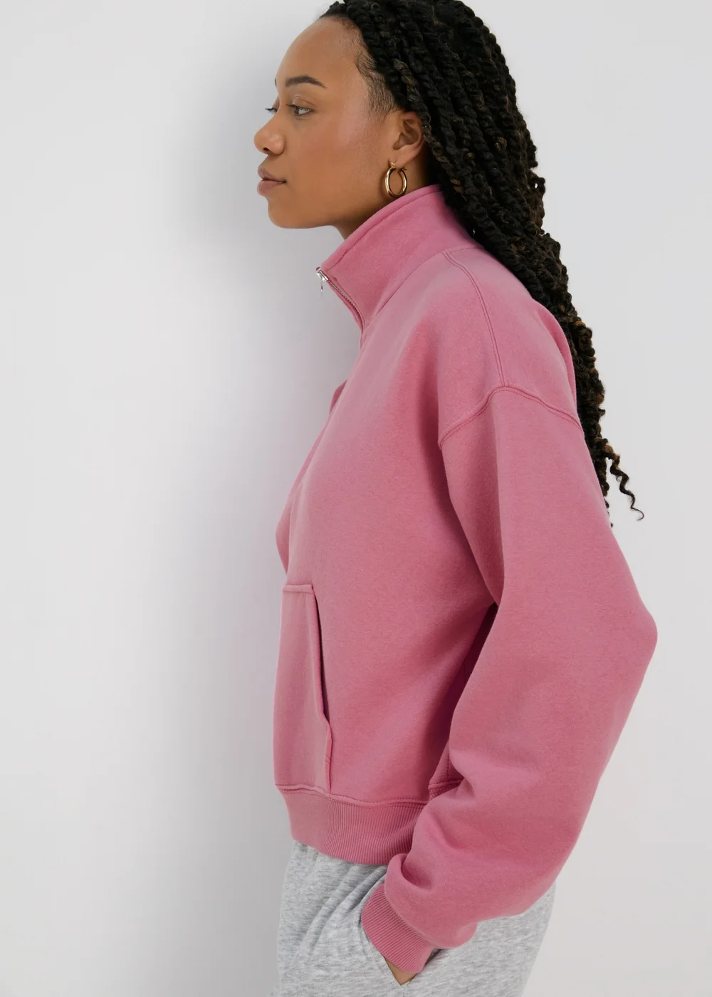 Pink Zip Cropped Sweatshirt - Small Image 3