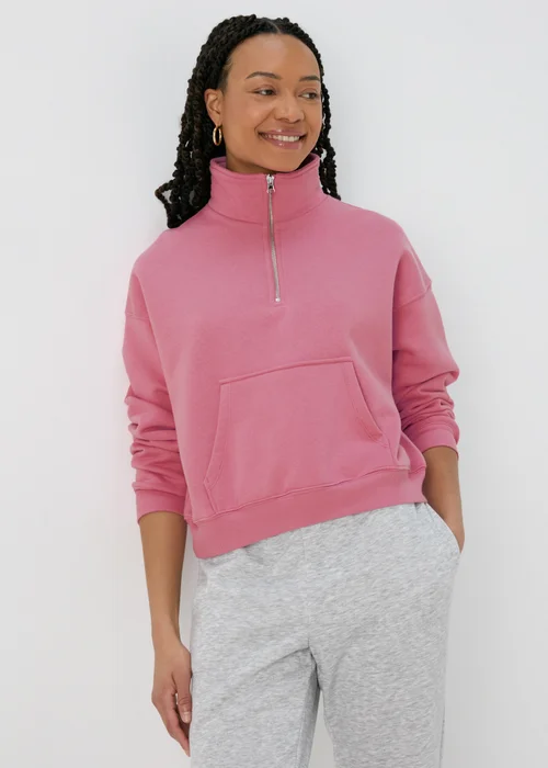 Pink Zip Cropped Sweatshirt - Small Image 1