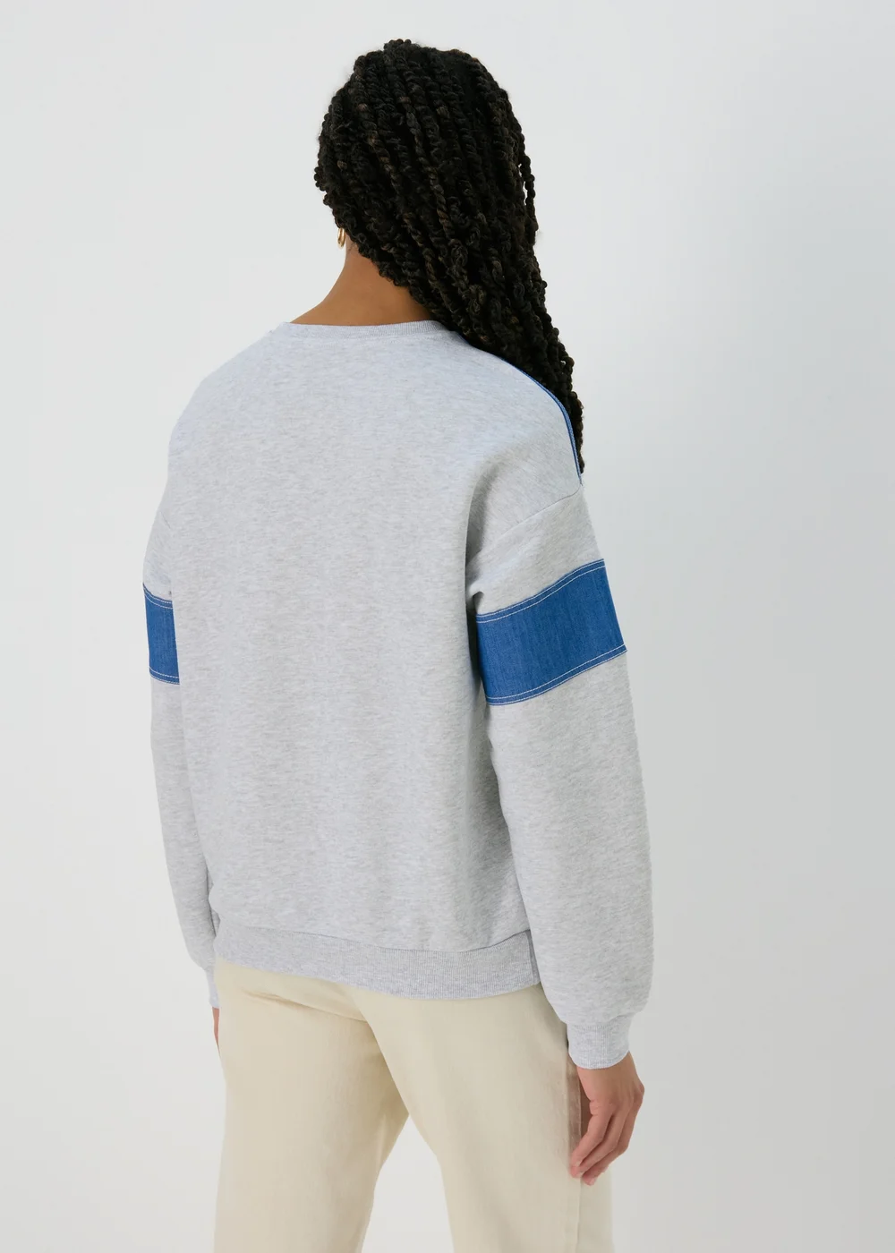 Grey Denim Mix Sweatshirt - Small Image 2