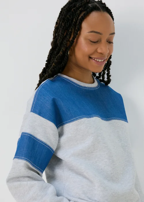 Grey Denim Mix Sweatshirt - Small Image 3