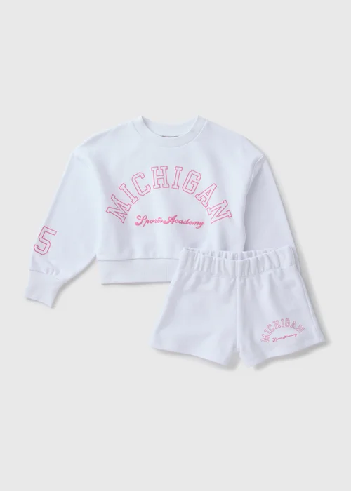 Girls White Michigan Sweatshirt & Shorts Set (7-15yrs) - 7 Yrs Image 1