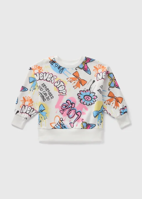 Girls White Graffiti Sweatshirt (7-15yrs) - 7 Yrs Image 1