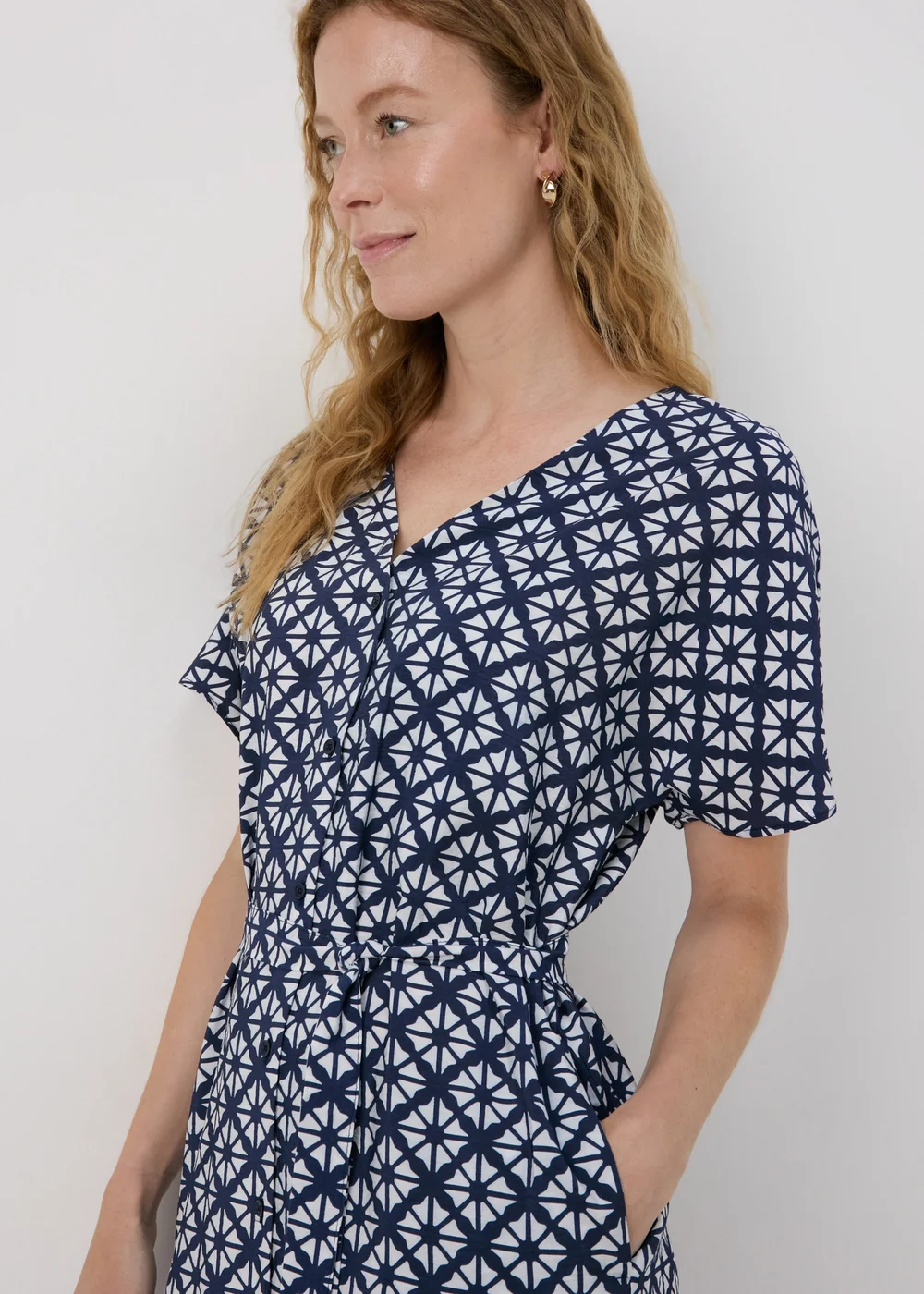 Blue Geometric Print Midi Shirt Dress - 8 Image 3