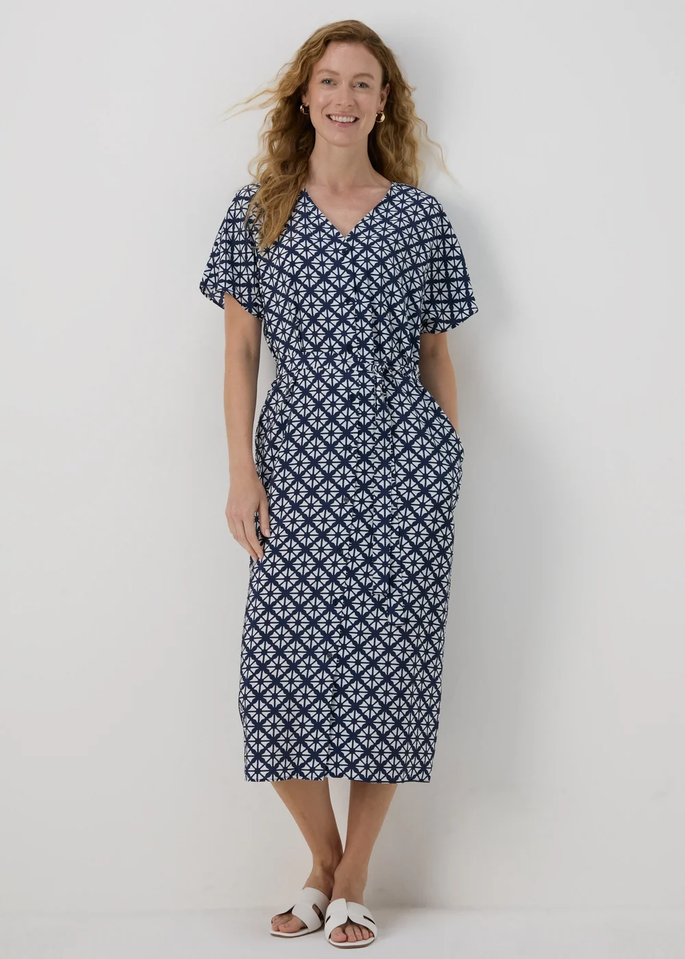 Blue Geometric Print Midi Shirt Dress - 8 Image 1