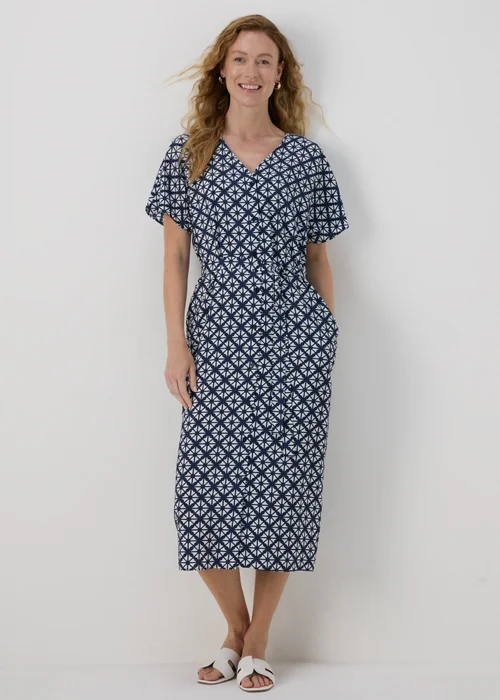 Blue Geometric Print Midi Shirt Dress - 8 Image 1