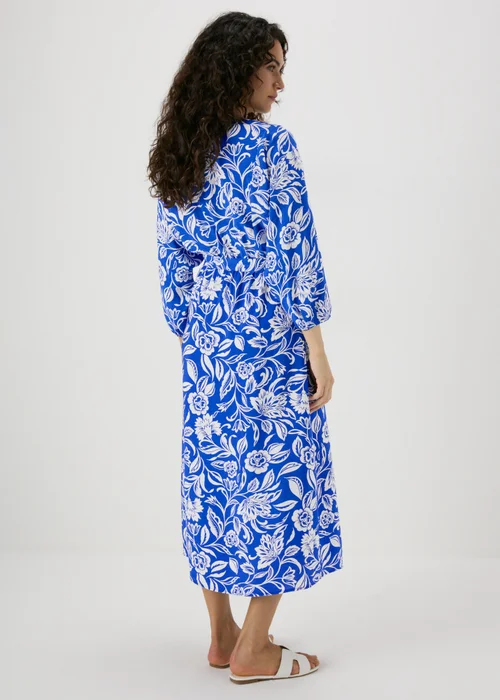 Blue Floral Print Tie Waist Midi Dress - 8 Image 2