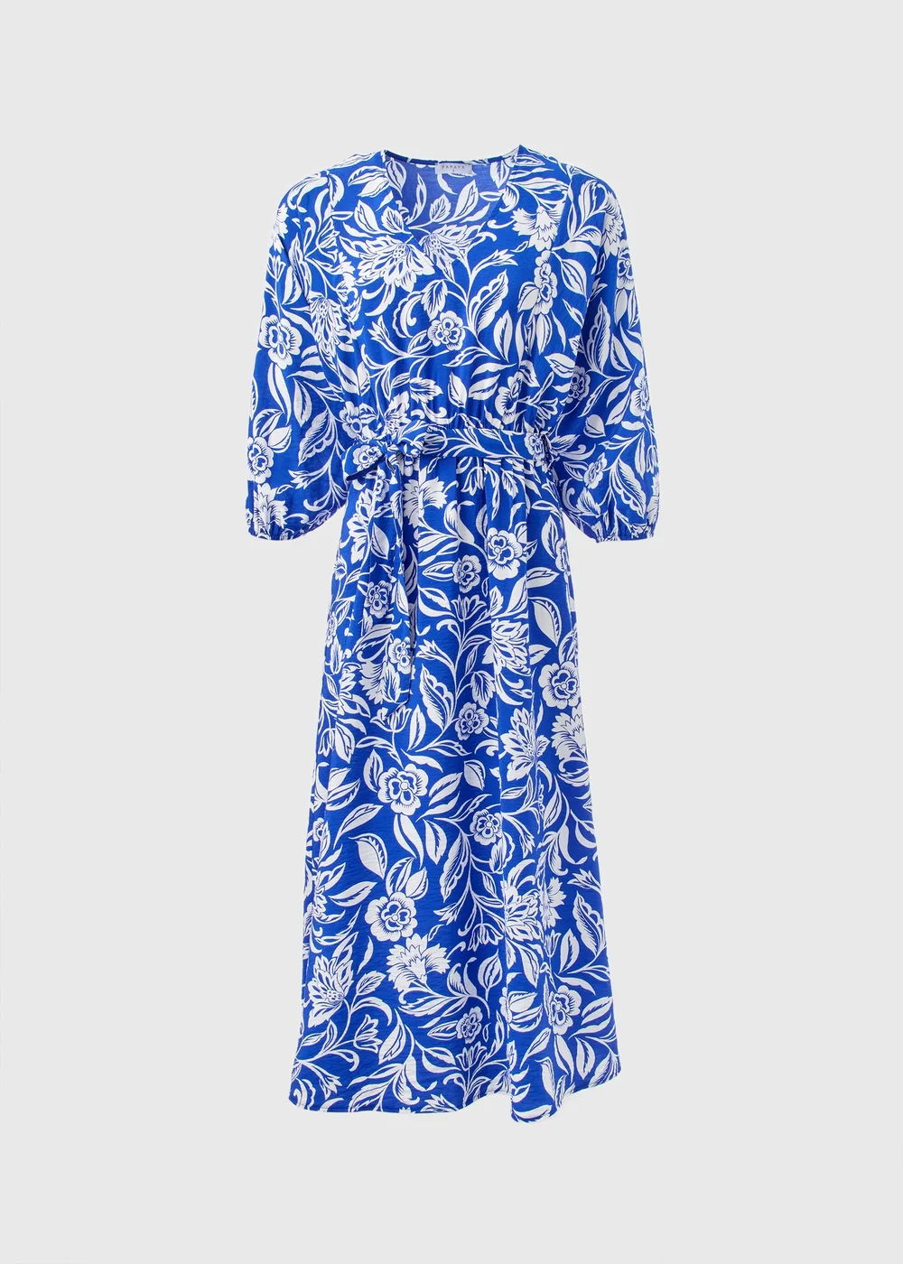 Blue Floral Print Tie Waist Midi Dress - 8 Image 5