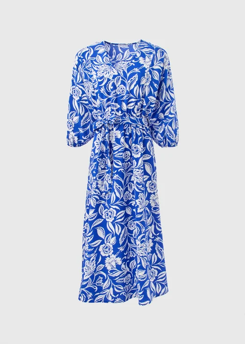 Blue Floral Print Tie Waist Midi Dress - 8 Image 5