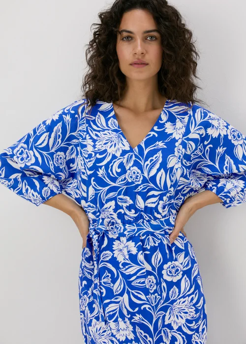 Blue Floral Print Tie Waist Midi Dress - 8 Image 3