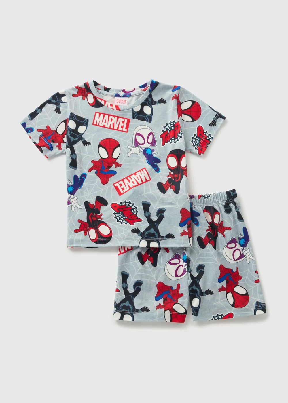 Marvel Kids Grey Spiderman Pyjama Top & Shorts Set (1-7yrs) - 1 half year to 2 Image 1