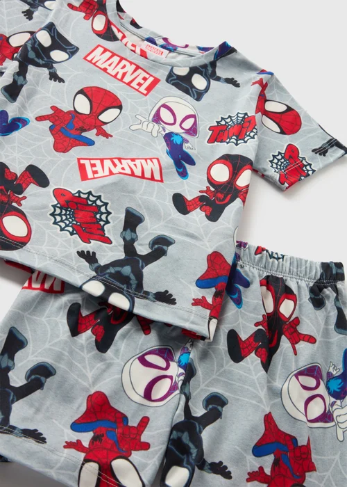 Marvel Kids Grey Spiderman Pyjama Top & Shorts Set (1-7yrs) - 1 half year to 2 Image 2