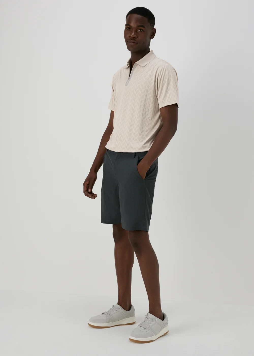 Souluxe Grey Patterned Zip Polo Shirt - S Image 1