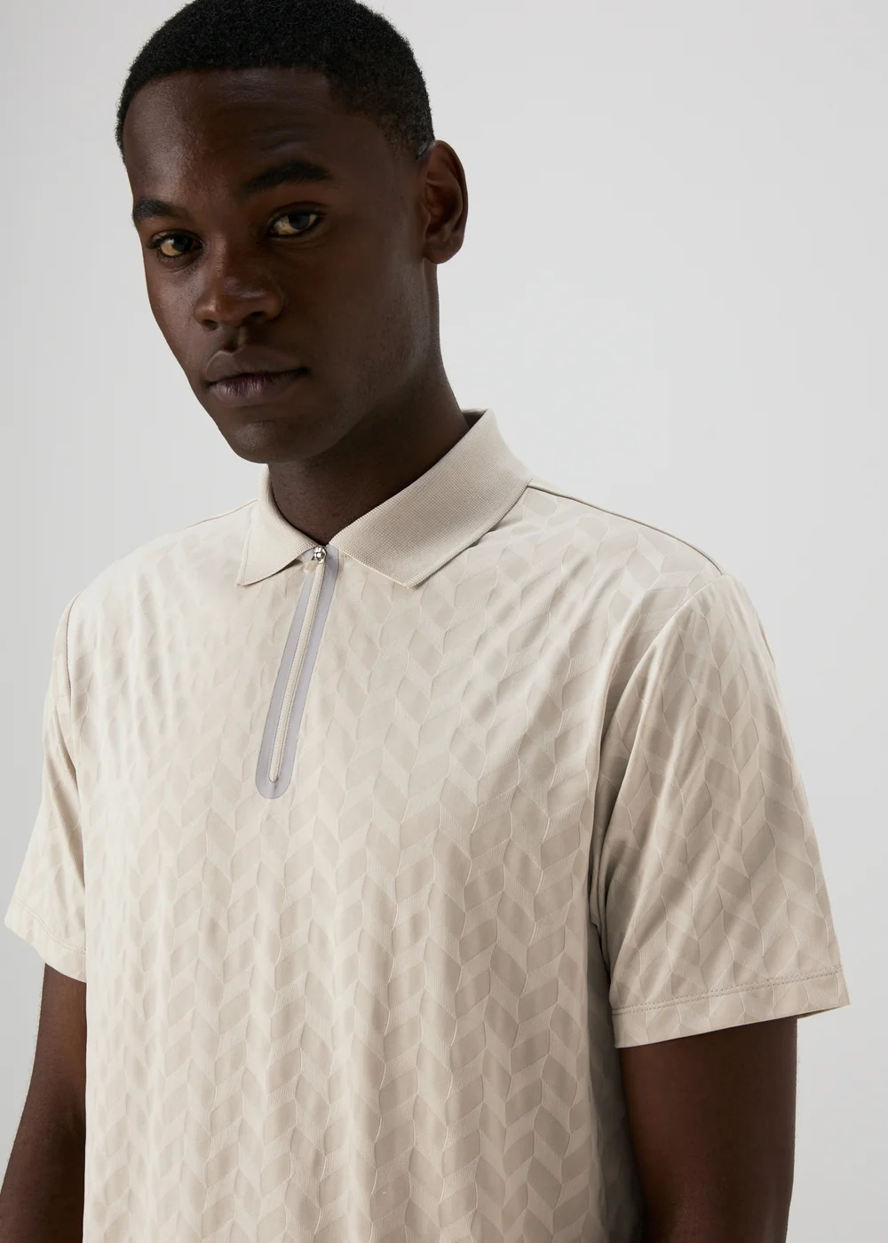 Souluxe Grey Patterned Zip Polo Shirt - S Image 3