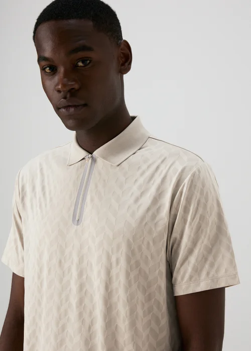 Souluxe Grey Patterned Zip Polo Shirt - S Image 3