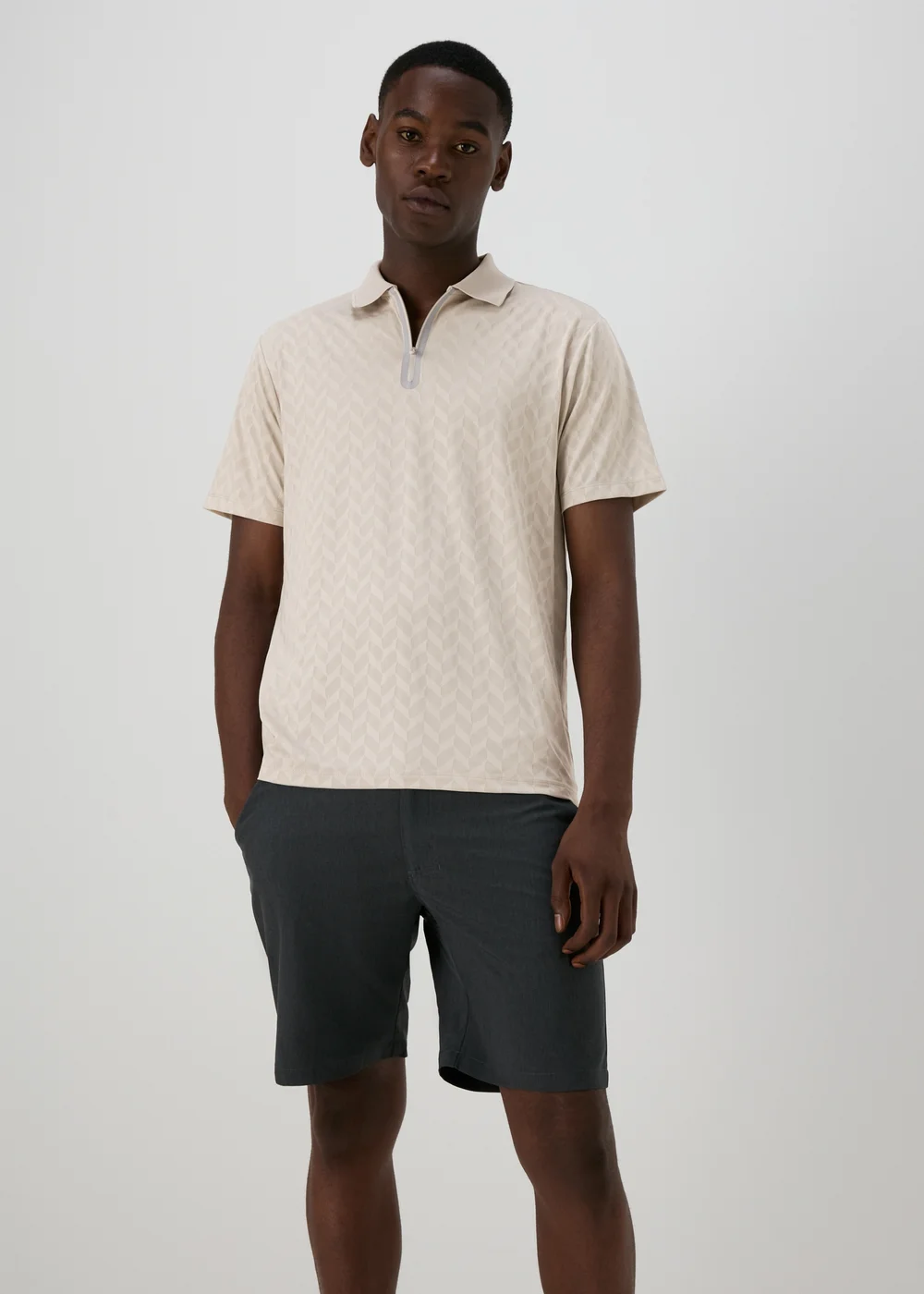 Souluxe Grey Patterned Zip Polo Shirt - S Image 4