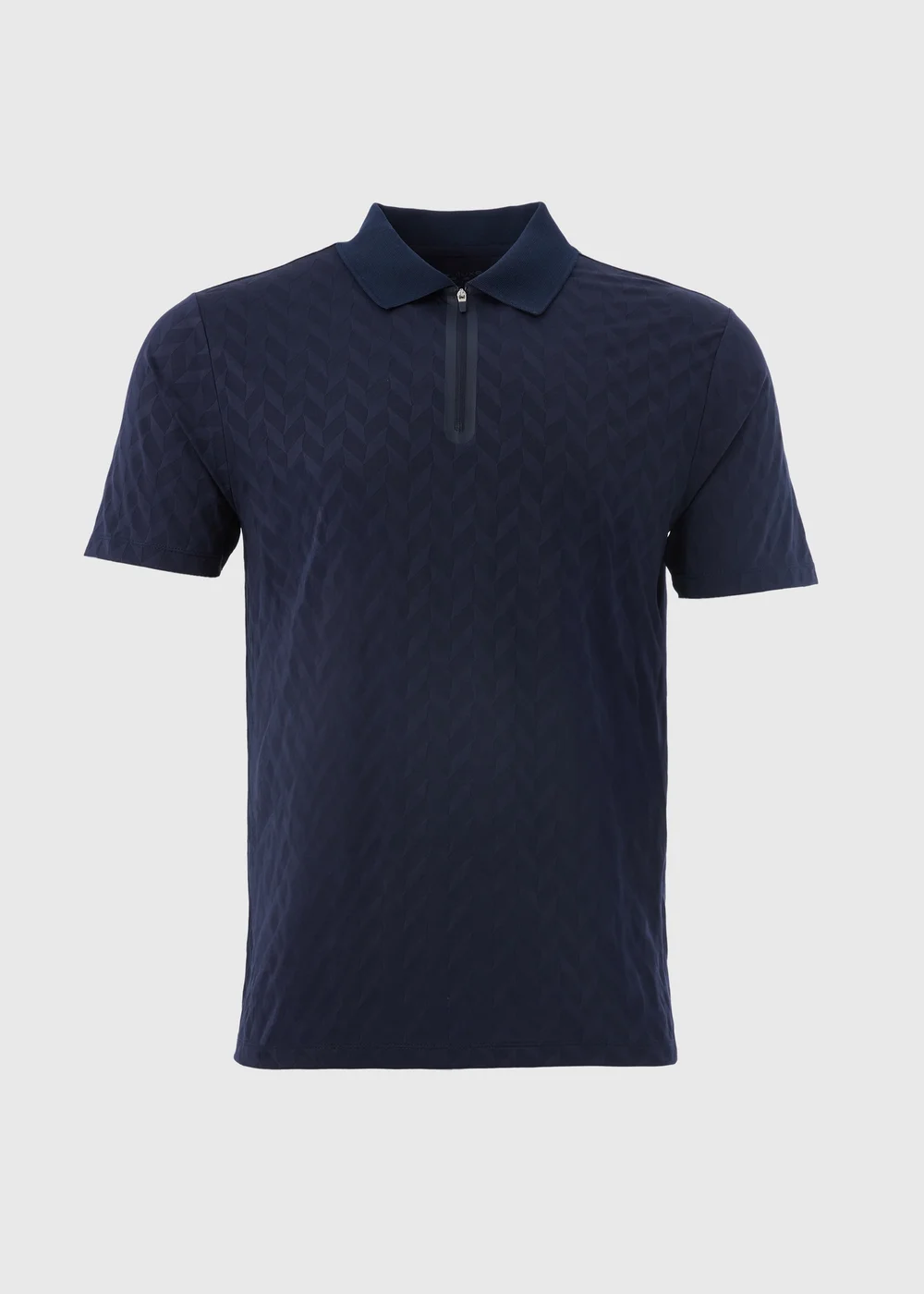 Souluxe Navy Patterned Zip Polo Shirt - S Image 4