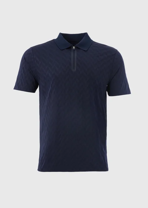 Souluxe Navy Patterned Zip Polo Shirt - S Image 4