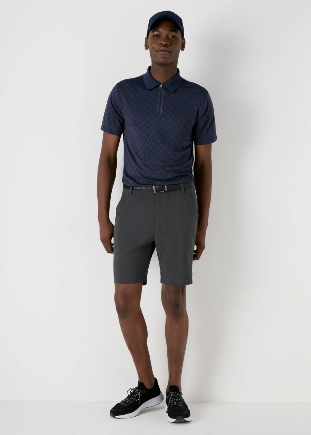 Souluxe Navy Patterned Zip Polo Shirt - S Image 3