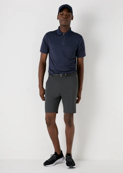 Souluxe Navy Patterned Zip Polo Shirt - S Image 3