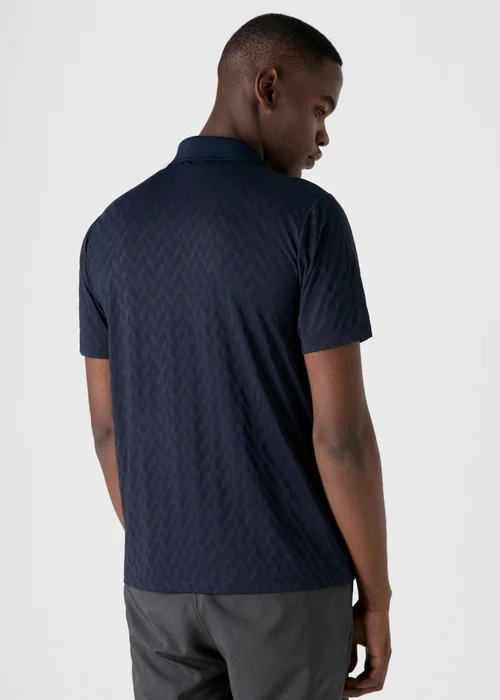 Souluxe Navy Patterned Zip Polo Shirt - S Image 2