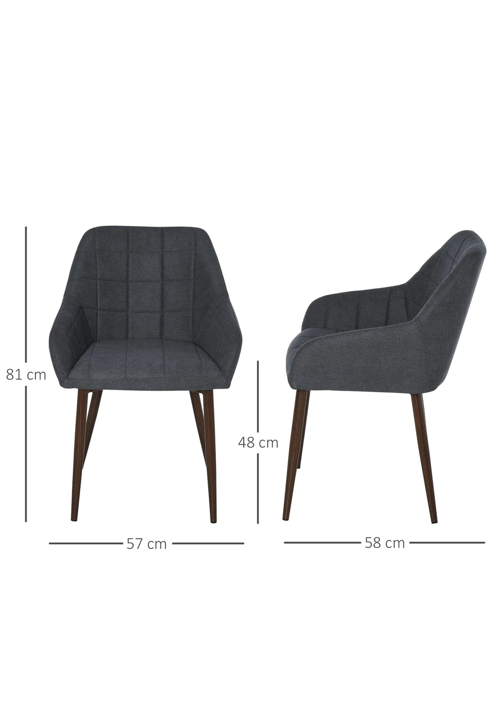 HOMCOM Grey Dining Chair with Metal Leg 2 Pieces (57cm x 58cm x 81cm) - One Size Image 3