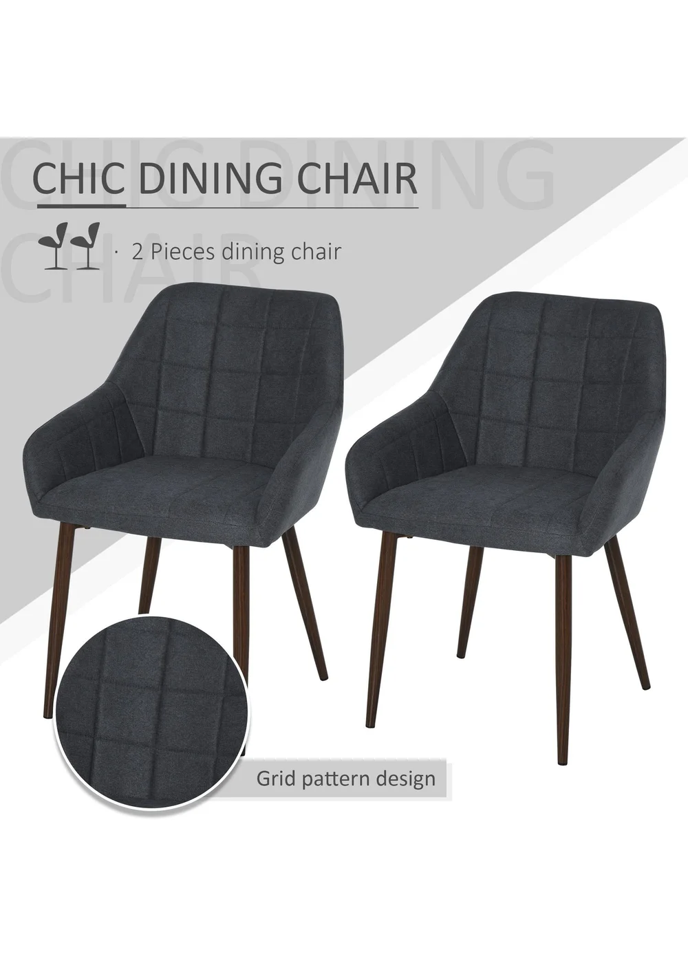 HOMCOM Grey Dining Chair with Metal Leg 2 Pieces (57cm x 58cm x 81cm) - One Size Image 4