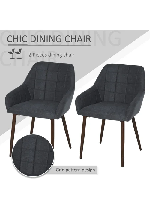 HOMCOM Grey Dining Chair with Metal Leg 2 Pieces (57cm x 58cm x 81cm) - One Size Image 4