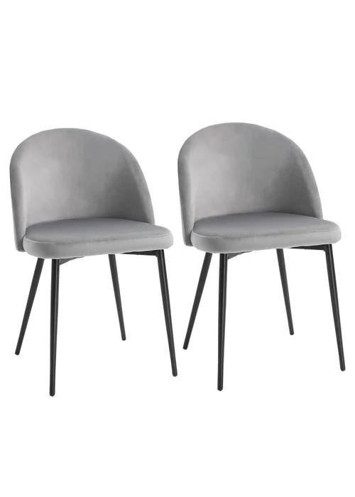 HOMCOM Grey Upholstered Fabric Dining Chairs Set of 2 (49cm x 50cm x 77cm) - No Size Image 2