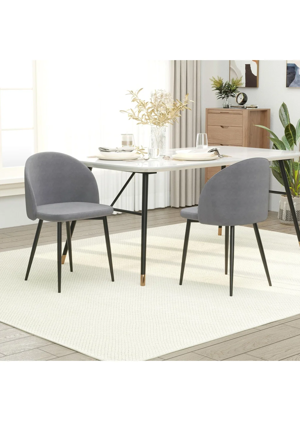 HOMCOM Grey Upholstered Fabric Dining Chairs Set of 2 (49cm x 50cm x 77cm) - No Size Image 1