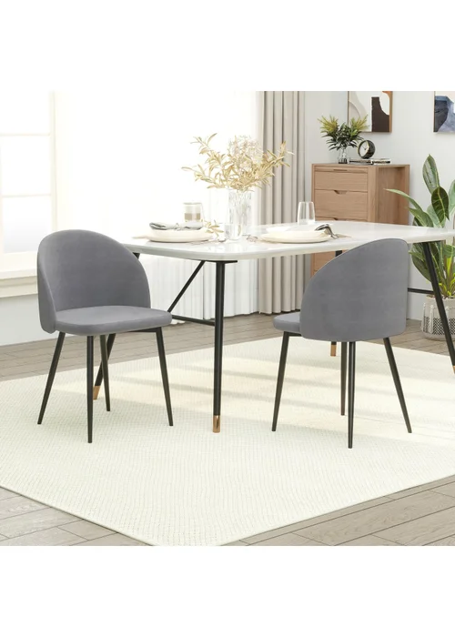HOMCOM Grey Upholstered Fabric Dining Chairs Set of 2 (49cm x 50cm x 77cm) - No Size Image 1