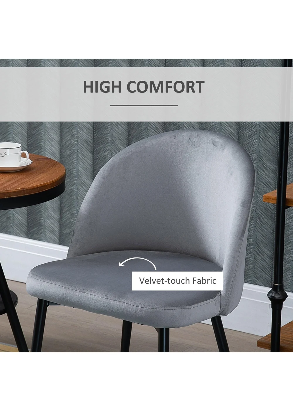 HOMCOM Grey Upholstered Fabric Dining Chairs Set of 2 (49cm x 50cm x 77cm) - No Size Image 5
