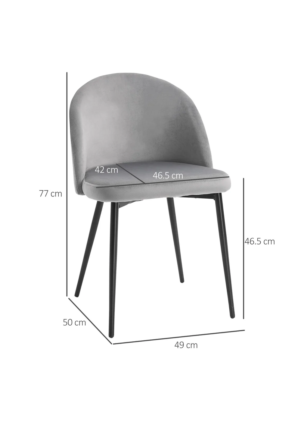 HOMCOM Grey Upholstered Fabric Dining Chairs Set of 2 (49cm x 50cm x 77cm) - No Size Image 3