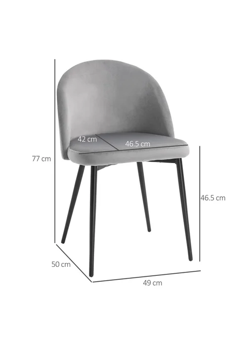 HOMCOM Grey Upholstered Fabric Dining Chairs Set of 2 (49cm x 50cm x 77cm) - No Size Image 3