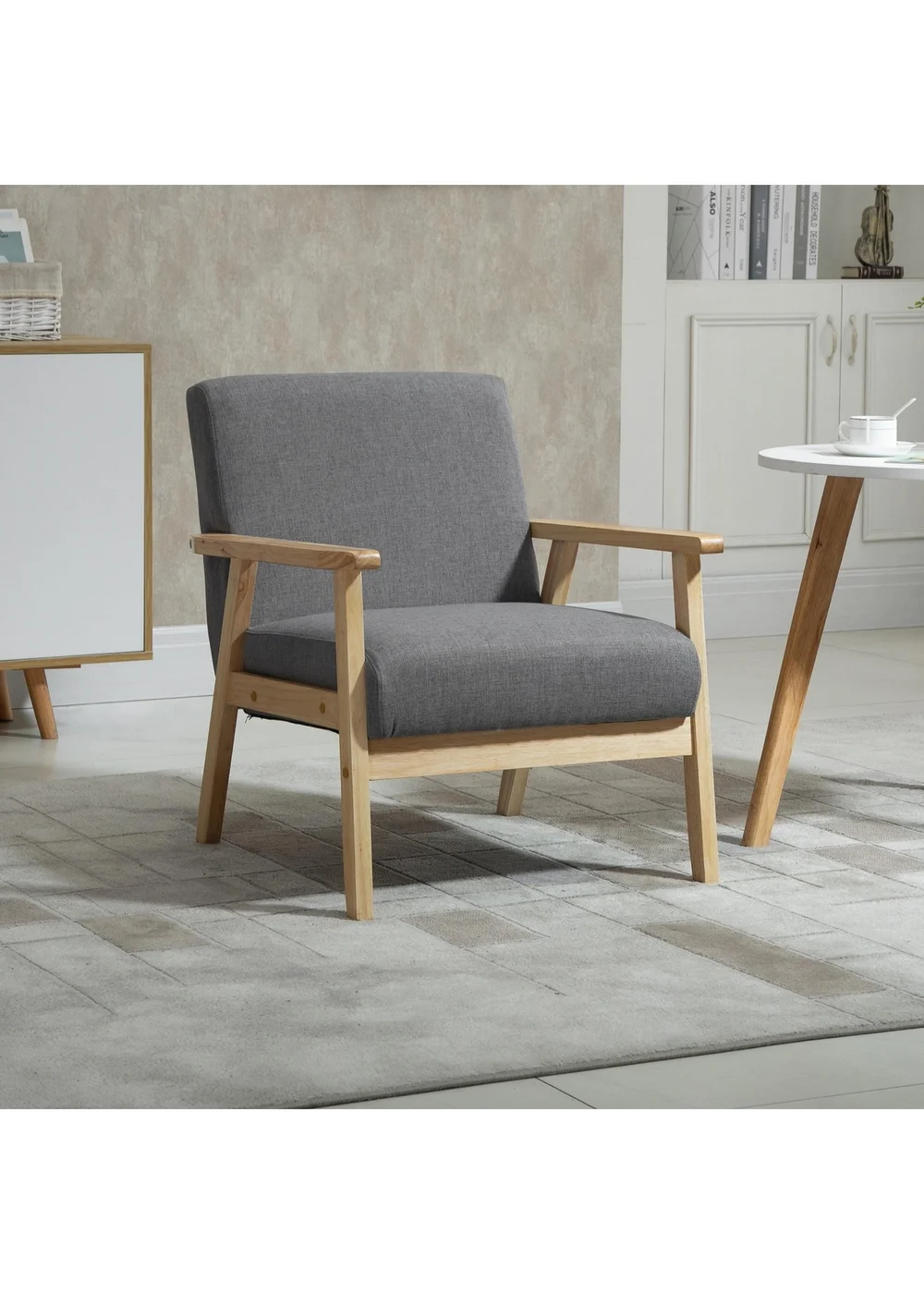 HOMCOM Grey Minimalistic Accent Chair with Linen Cushions (64cm x 70cm x 72cm) - One Size Image 1