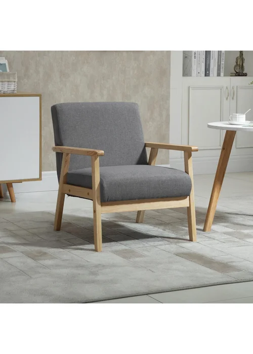 HOMCOM Grey Minimalistic Accent Chair with Linen Cushions (64cm x 70cm x 72cm) - One Size Image 1