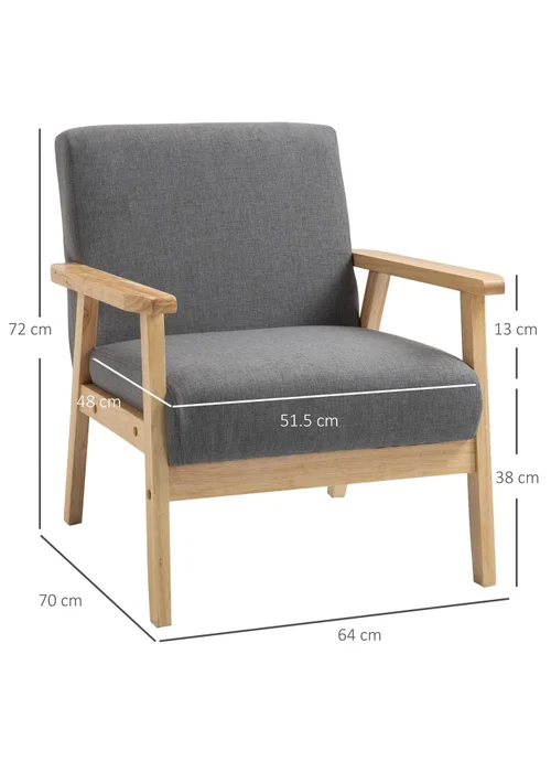 HOMCOM Grey Minimalistic Accent Chair with Linen Cushions (64cm x 70cm x 72cm) - One Size Image 3