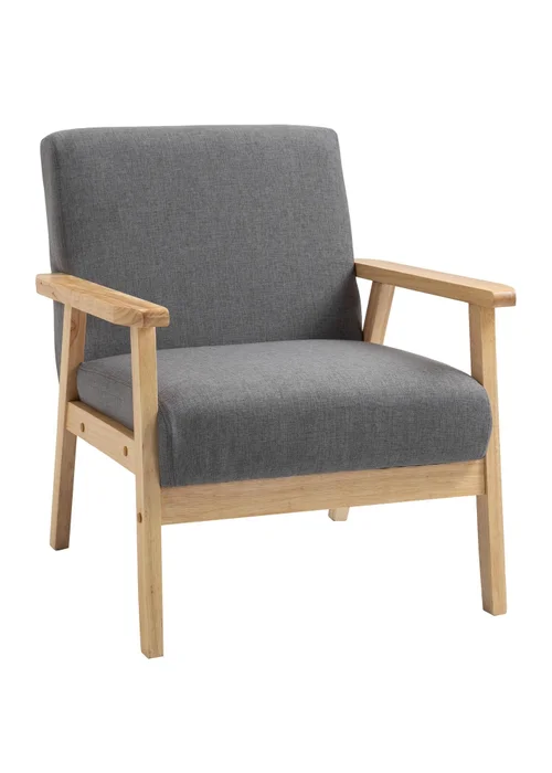 HOMCOM Grey Minimalistic Accent Chair with Linen Cushions (64cm x 70cm x 72cm) - One Size Image 2