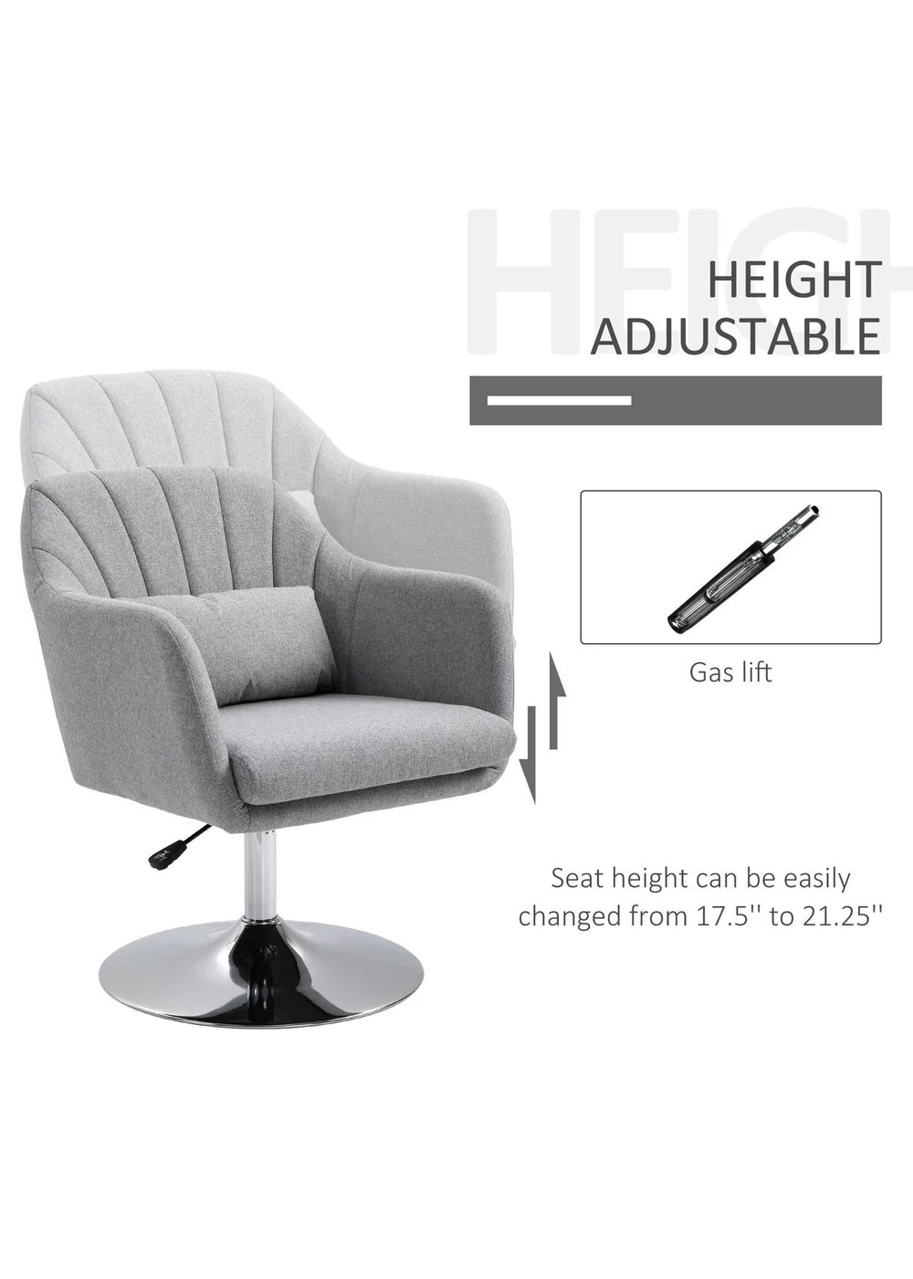 HOMCOM Grey Stylish Retro Linen Swivel Tub Chair (60cm x 60cm x 91cm) - One Size Image 4