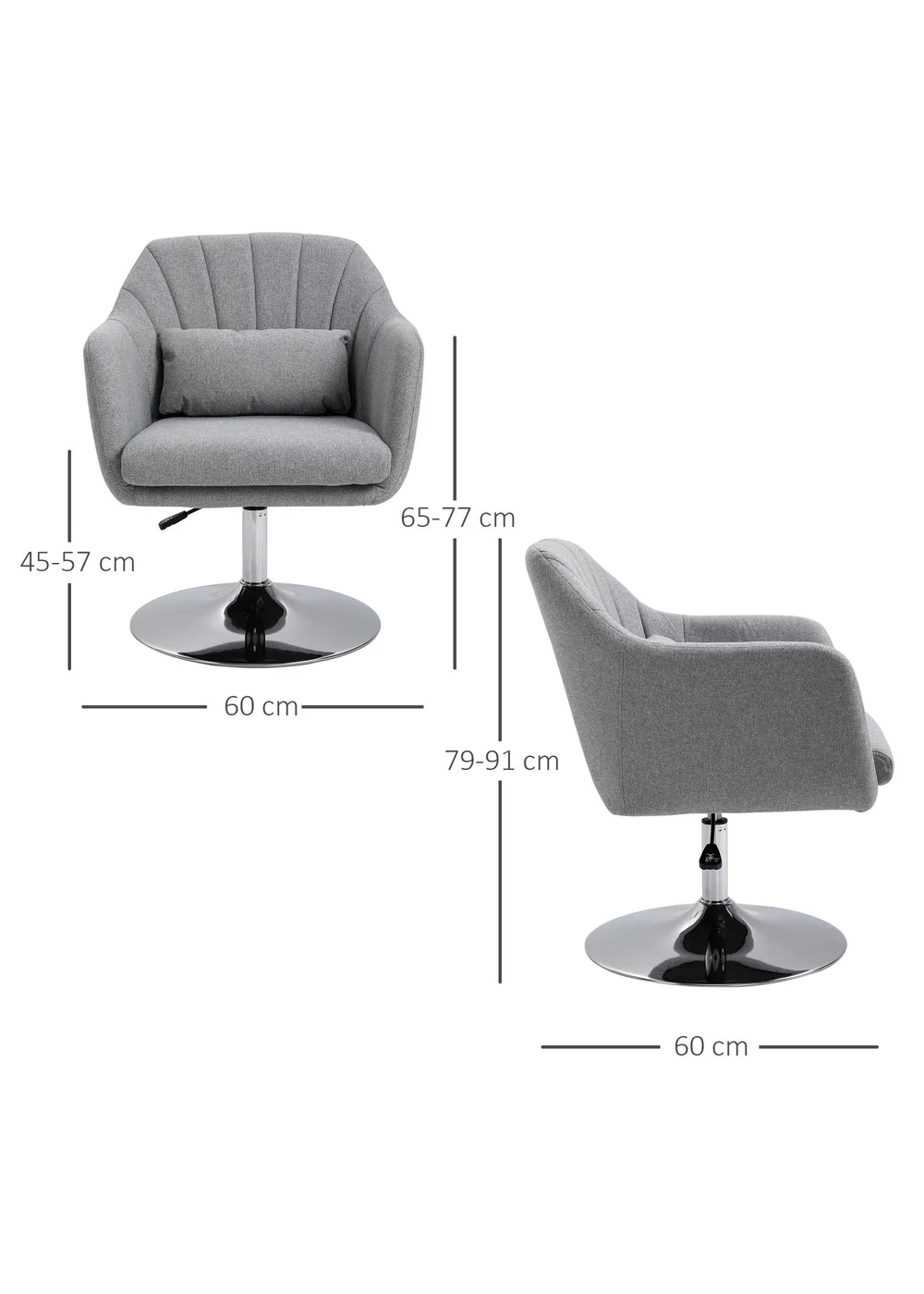 HOMCOM Grey Stylish Retro Linen Swivel Tub Chair (60cm x 60cm x 91cm) - One Size Image 3