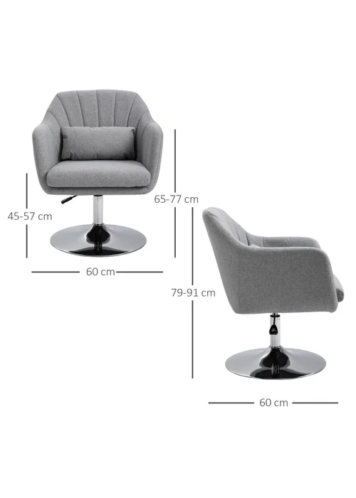 HOMCOM Grey Stylish Retro Linen Swivel Tub Chair (60cm x 60cm x 91cm) - One Size Image 3