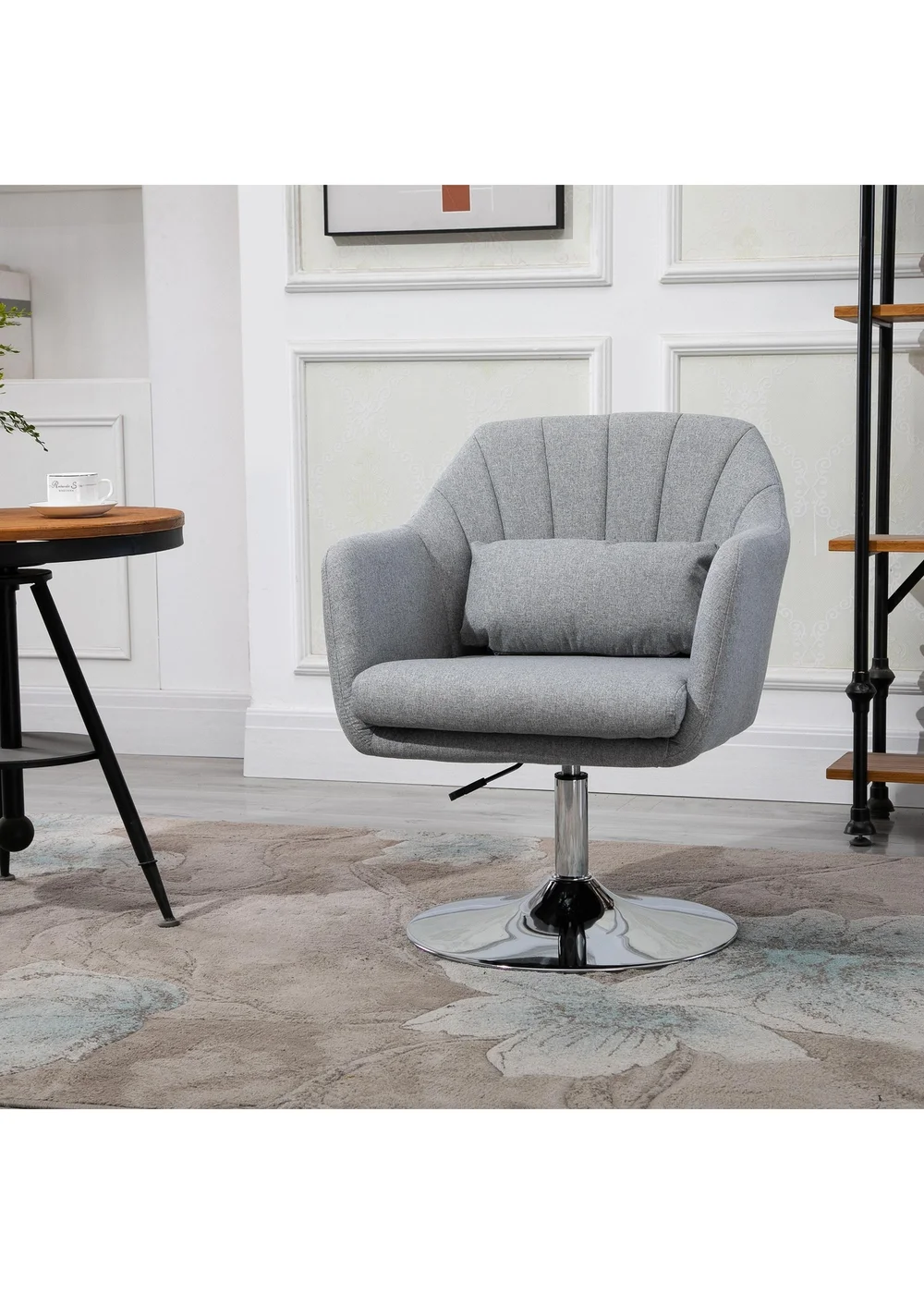 HOMCOM Grey Stylish Retro Linen Swivel Tub Chair (60cm x 60cm x 91cm) - One Size Image 1