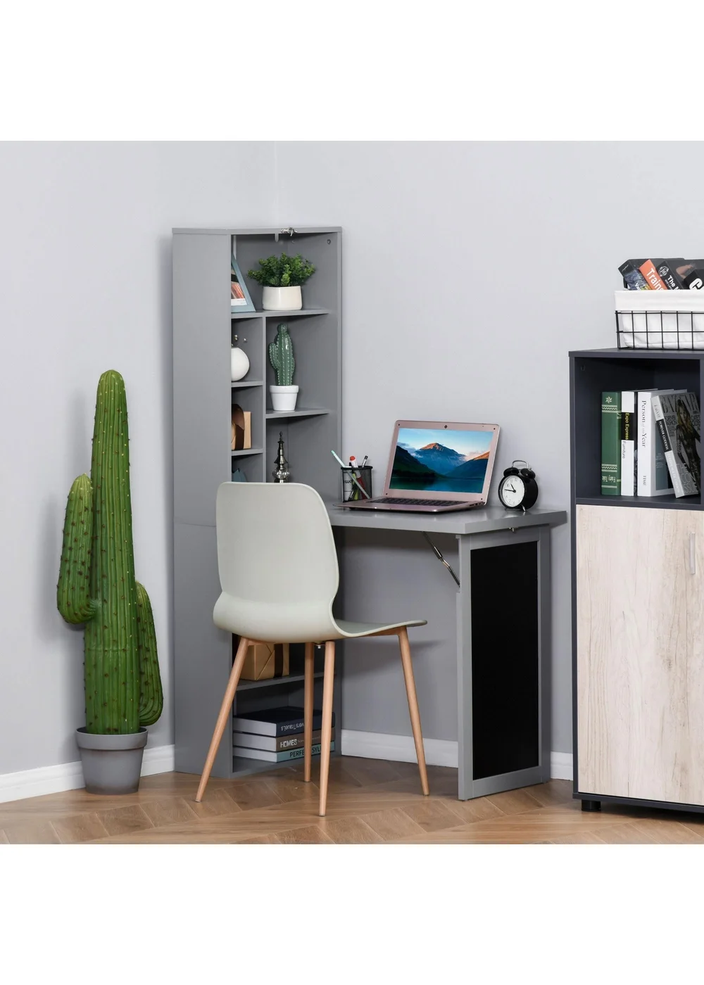 HOMCOM Grey Folding Convertible Desk with Blackboard (98cm x 51cm x 153cm) - One Size Image 1