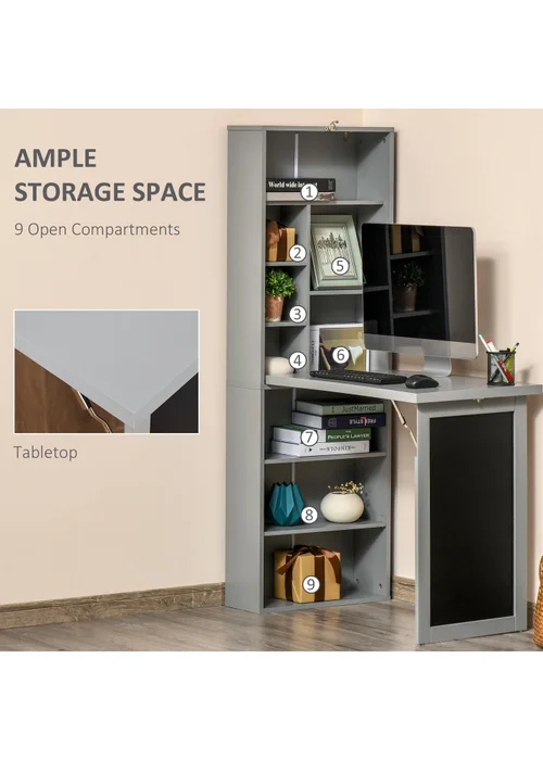 HOMCOM Grey Folding Convertible Desk with Blackboard (98cm x 51cm x 153cm) - One Size Image 5