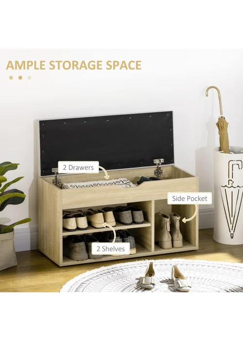 HOMCOM Grey Sit-On Shoe Storage Unit (80cm x 30cm x 43cm) - One Size Image 5